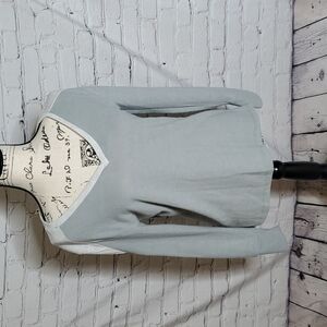 Poof V-Neck Fuzzy Sweater Grey NWT Size Large